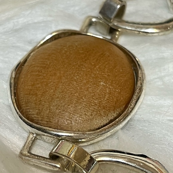 Vintage MCM Natural Wood And Milky Opalescent Chain Bracelet - Picture 5 of 16